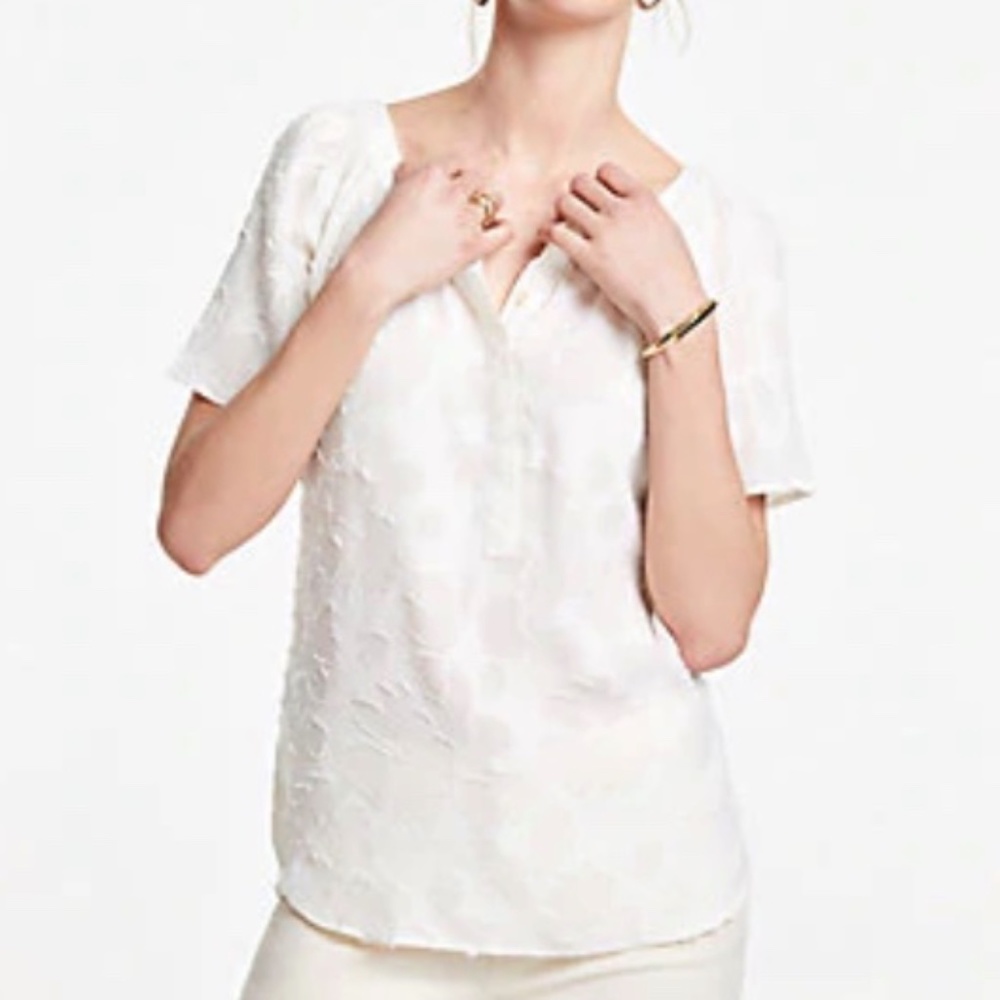 Ann Taylor Floral Jacquard Shirred Blouse